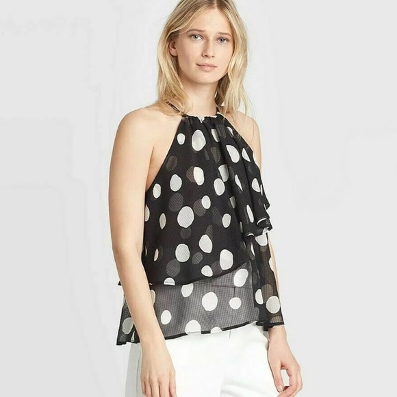 Womens Polka Dot Sleeveles Blouse Who What Wear XS - Picture 2 of 7